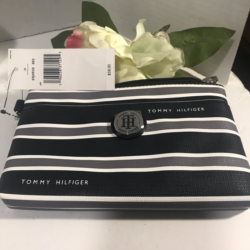 Tommy Hilfiger Black and White Striped Men's Bag
